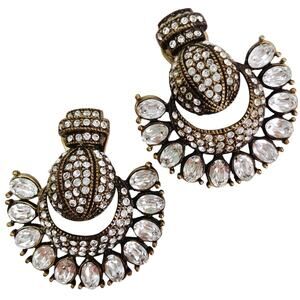 Signed Heidi Daus Clear Rhinestone Gold Tone Door Knocker Clip On Earrings